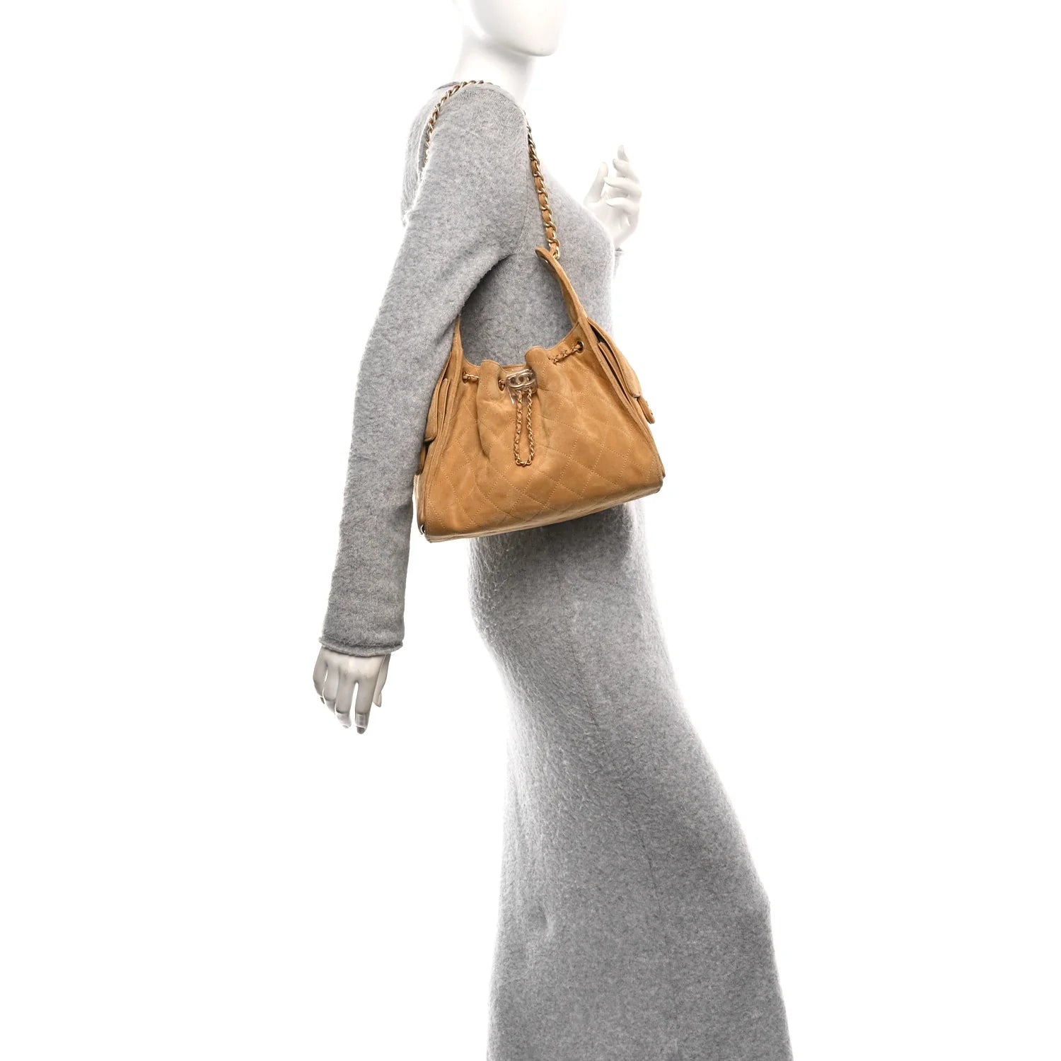 Suede Quilted Small  25 Handbag Beige