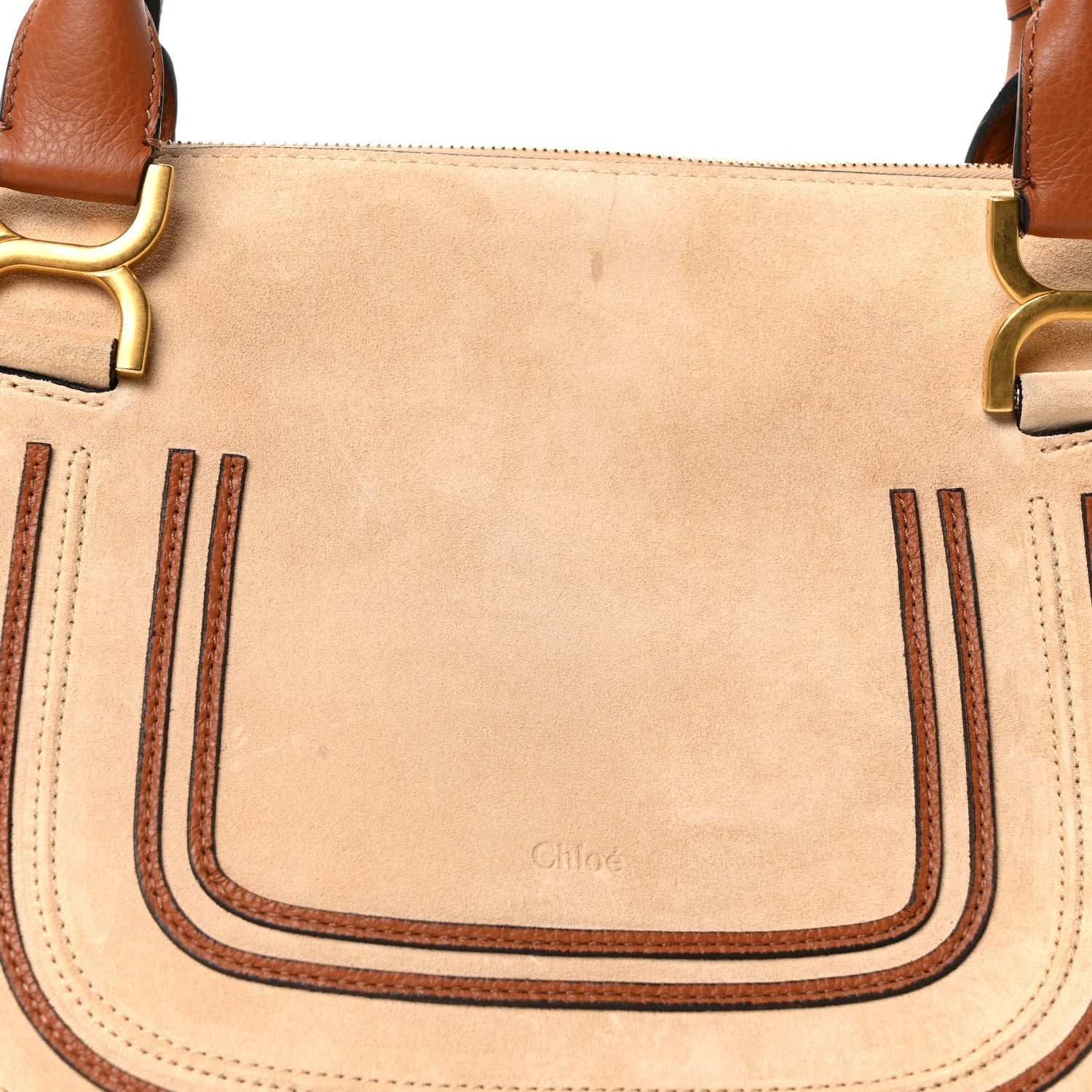 Suede Calfskin Braided Medium Marcie Double Carry Beige