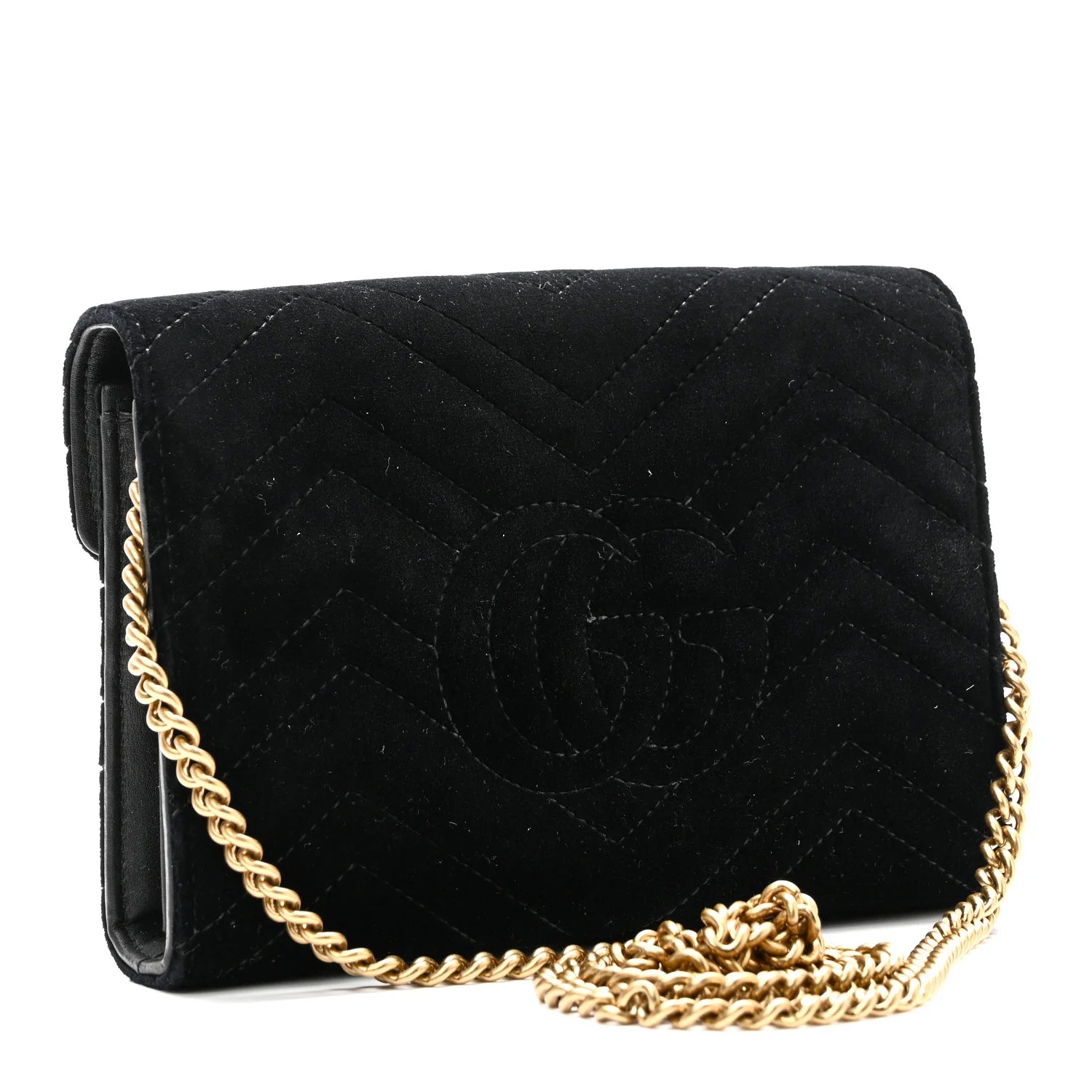 Velvet Matelasse GG Marmont Chain Wallet Black