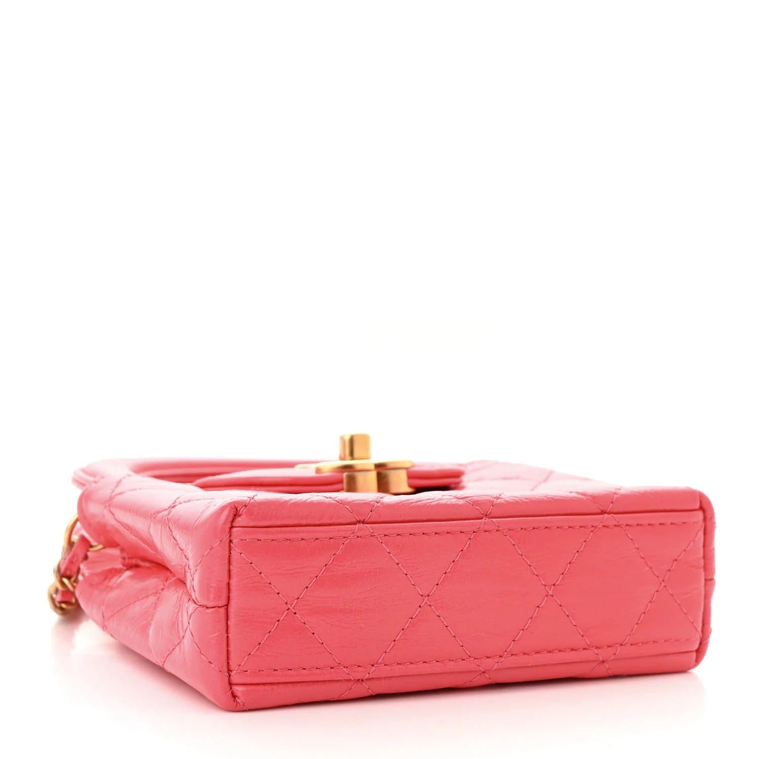 Shiny Aged Calfskin Quilted Mini Nano Kelly Shopper Dark Pink