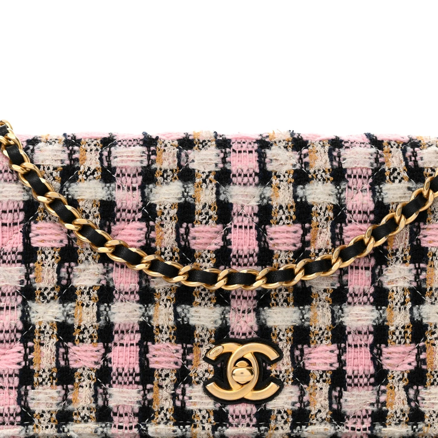 Tweed Quilted CC Pearl Crush Wallet on Chain WOC Pink Multicolor