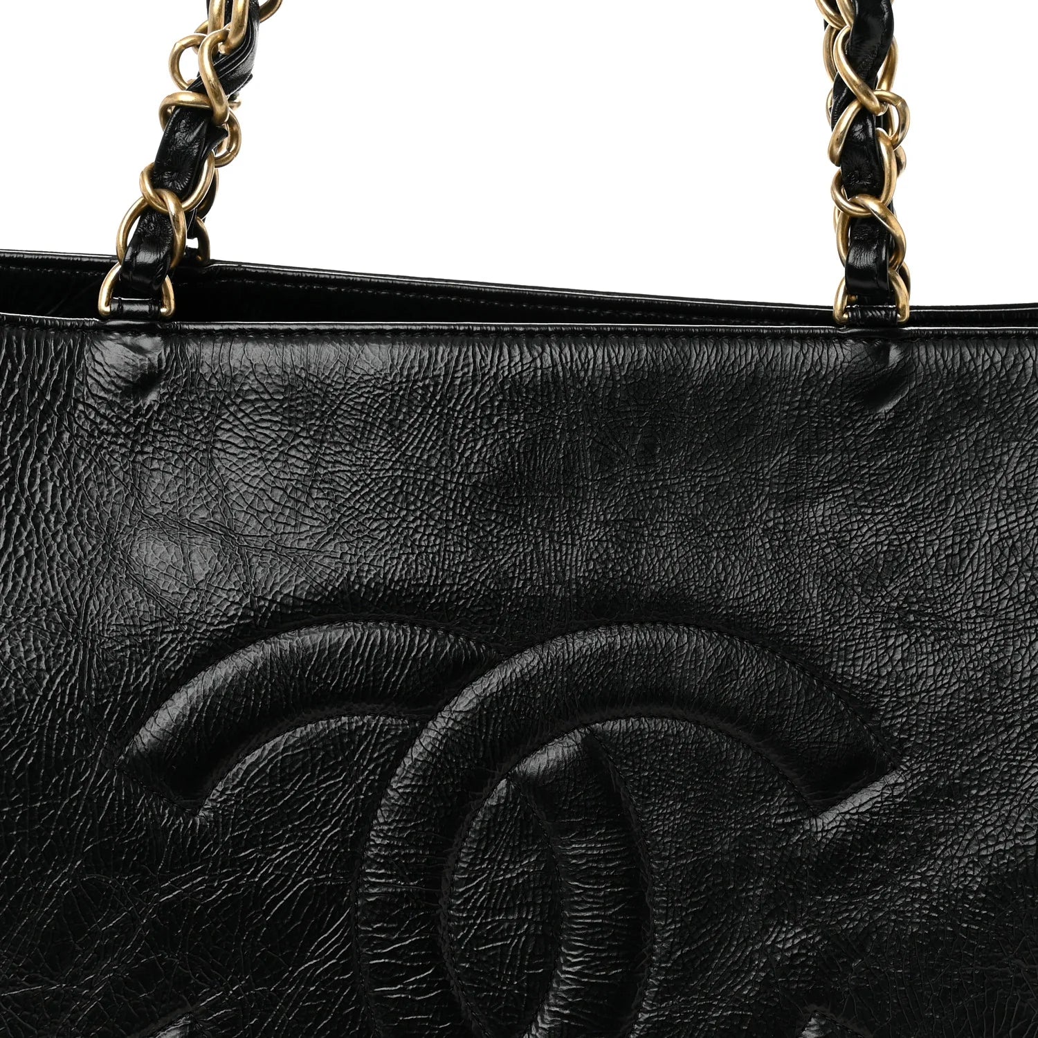 Shiny Aged Calfskin Shopping Bag Black