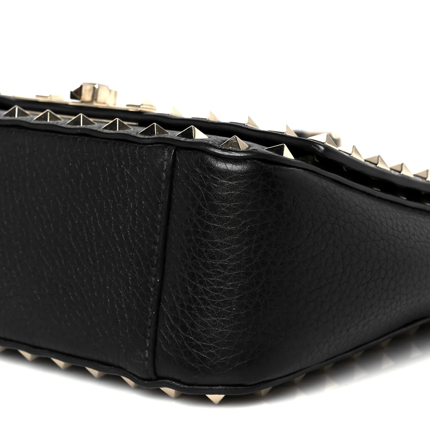 Pebbled Calfskin Small Rockstud Crossbody Flap Bag Black