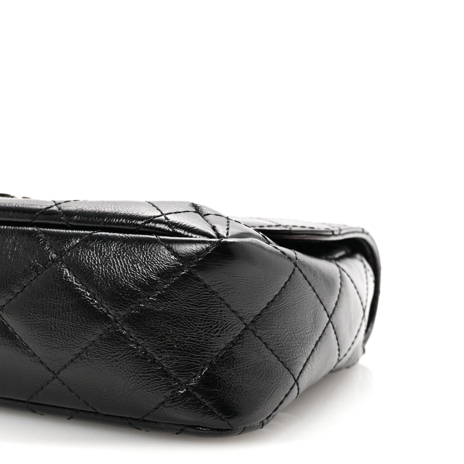 Shiny Goatskin Quilted Medium Flap Black
