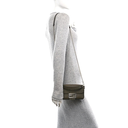 Cuoio Roma Sellerissima Nappa Sintetica Tape Stitch Mini Baguette Argento