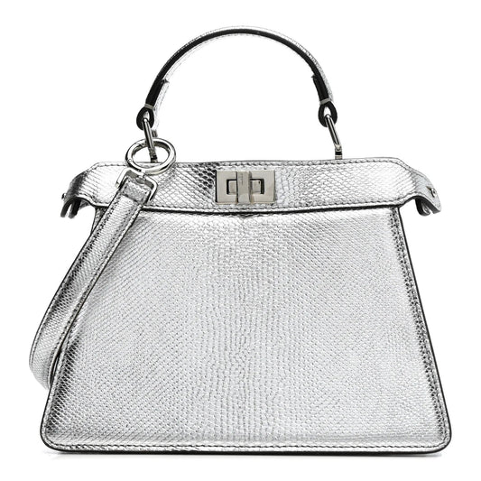 Metallic Karung Petite Peekaboo I SEE U Satchel Argento
