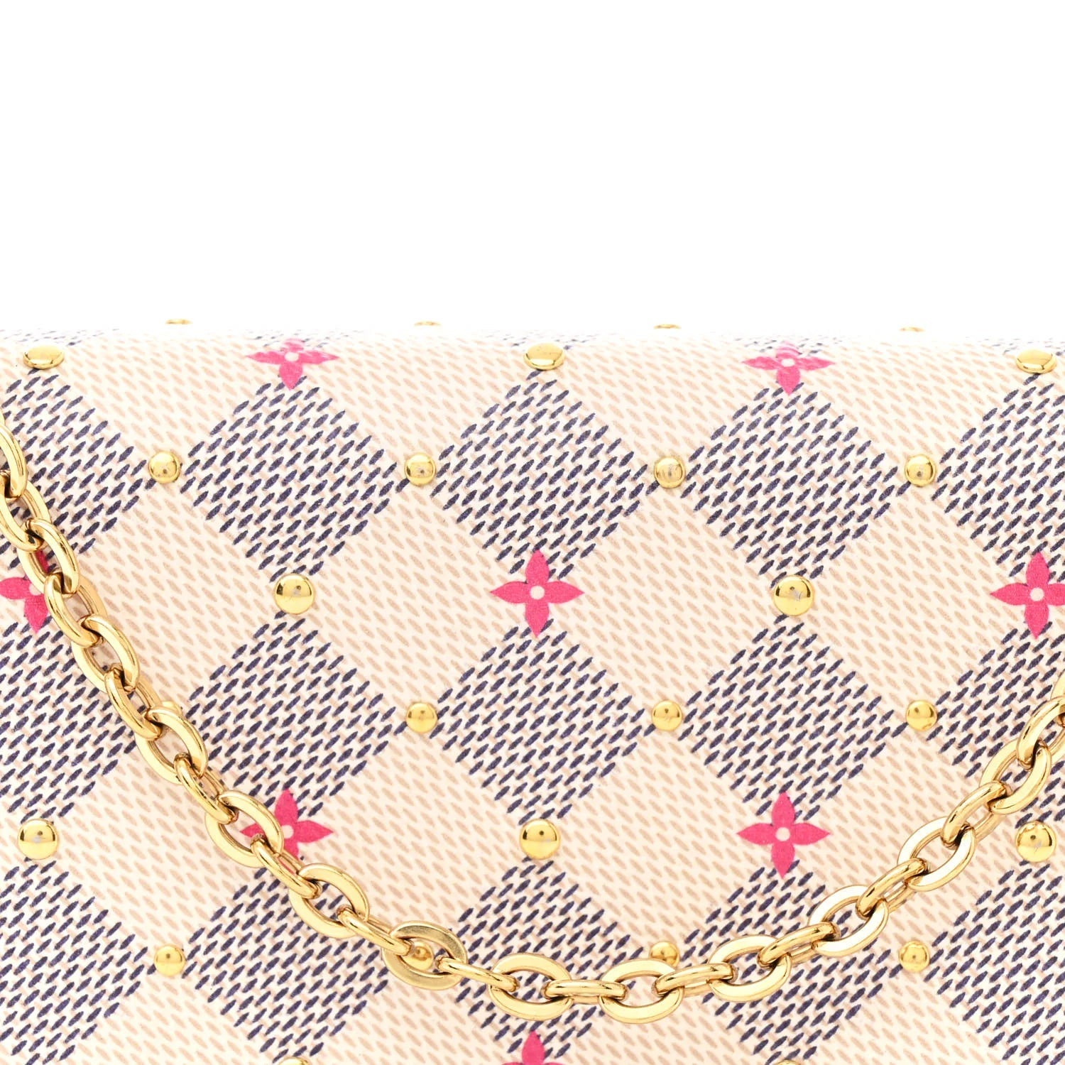 Damier Azur Studded Pochette Felicie Chain Wallet Fuchsia