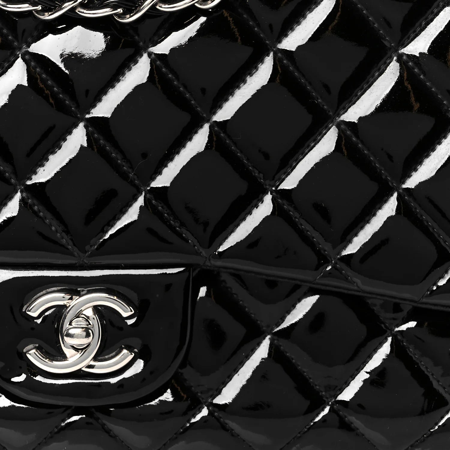 Patent Quilted Maxi Single Flap Black