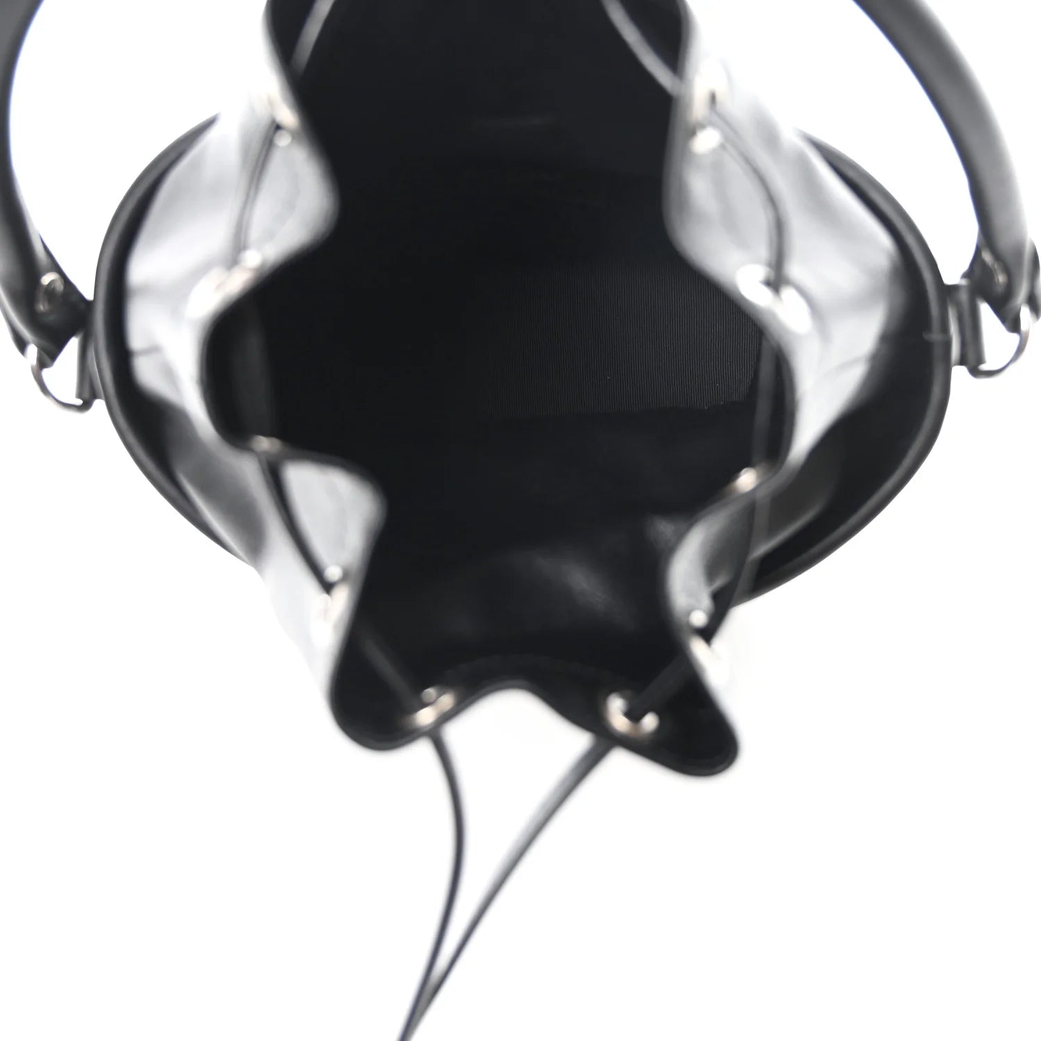 Smooth Calfskin Studded Small Bahia Drawstring Bucket Bag Black