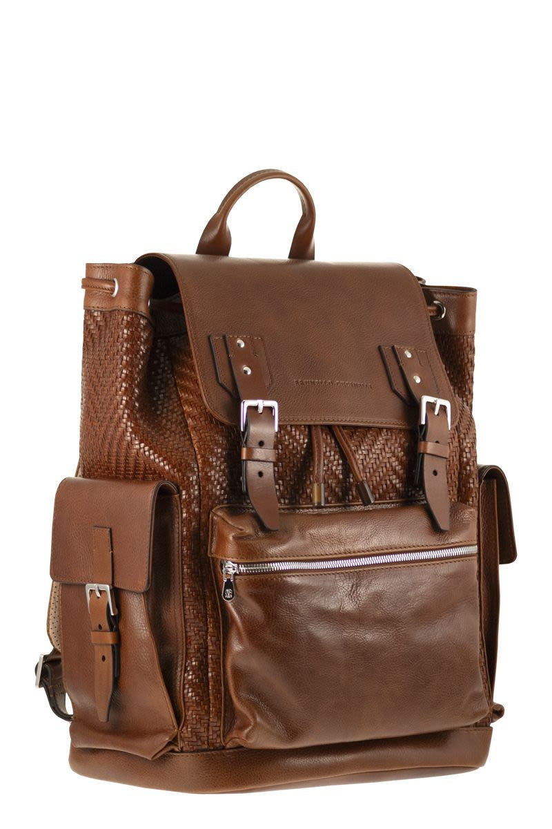 CITY BACKPACK in WOVEN CALFSKIN and COWHIDE LEATHER