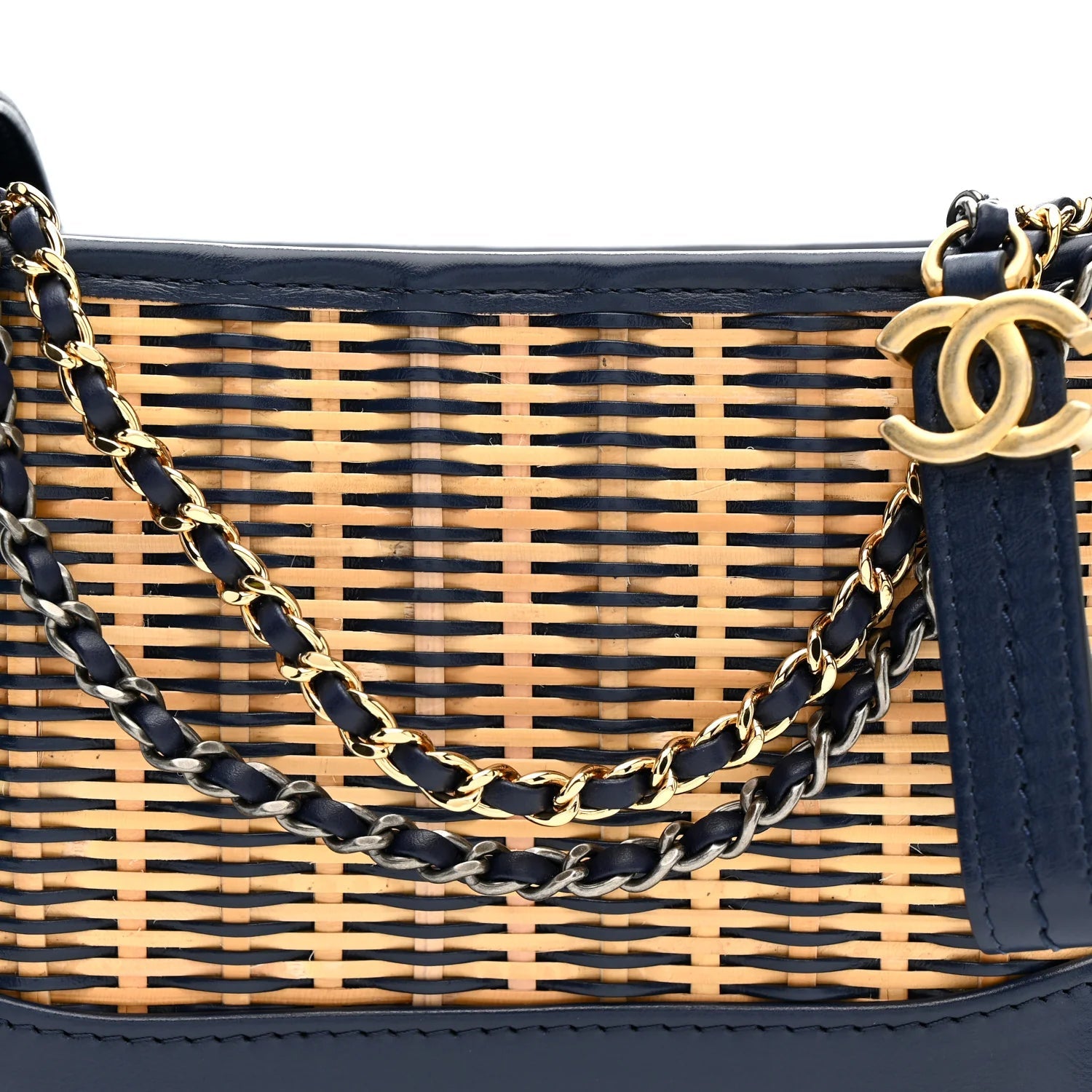 Rattan Calfskin Small Gabrielle Hobo Beige Navy