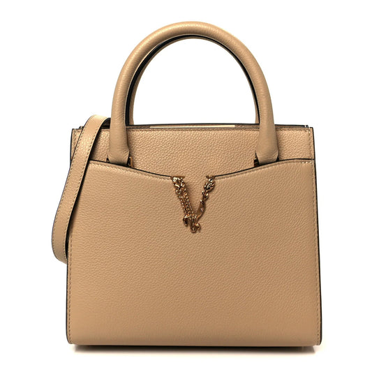 Grainy Calfskin Virtus Top Handle Tote Beige