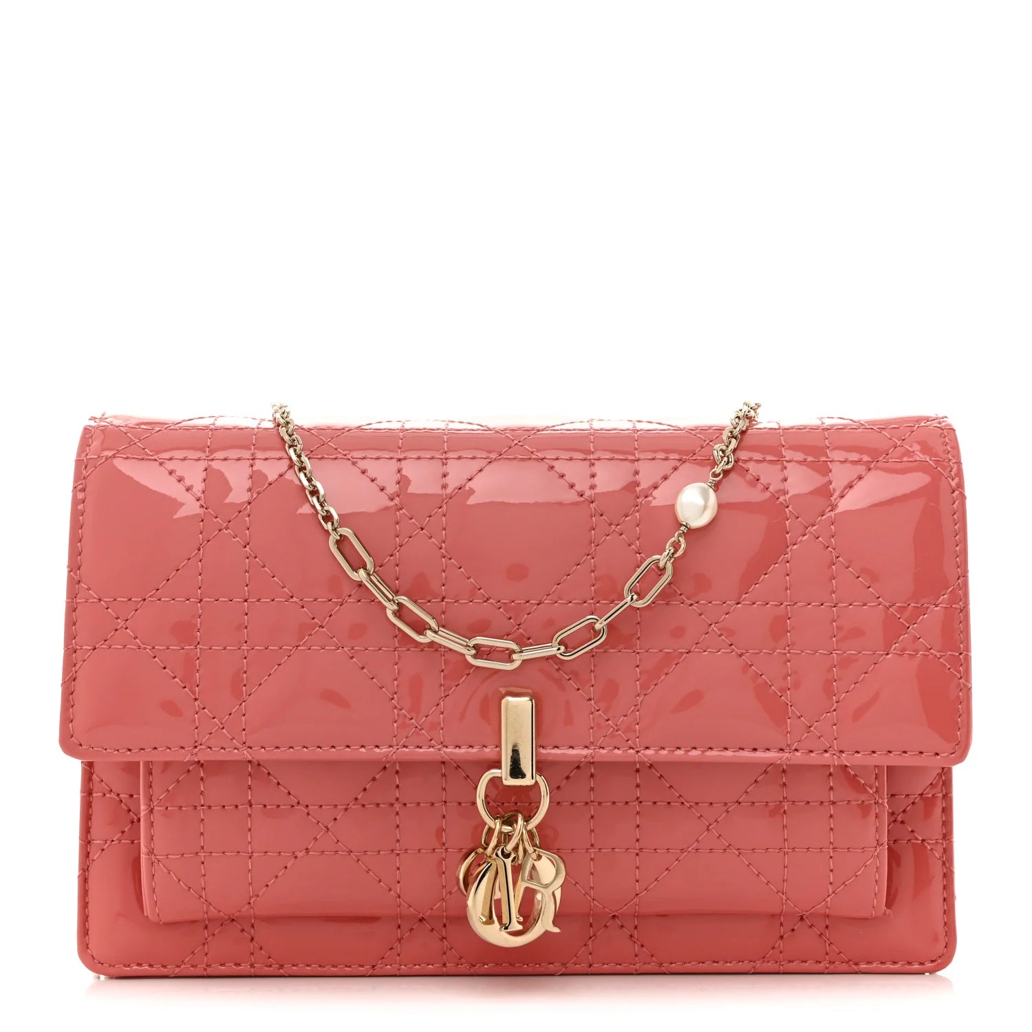Patent Cannage Lady Dior Chain Pouch Pink