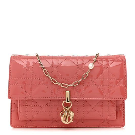Patent Cannage Lady Dior Chain Pouch Pink