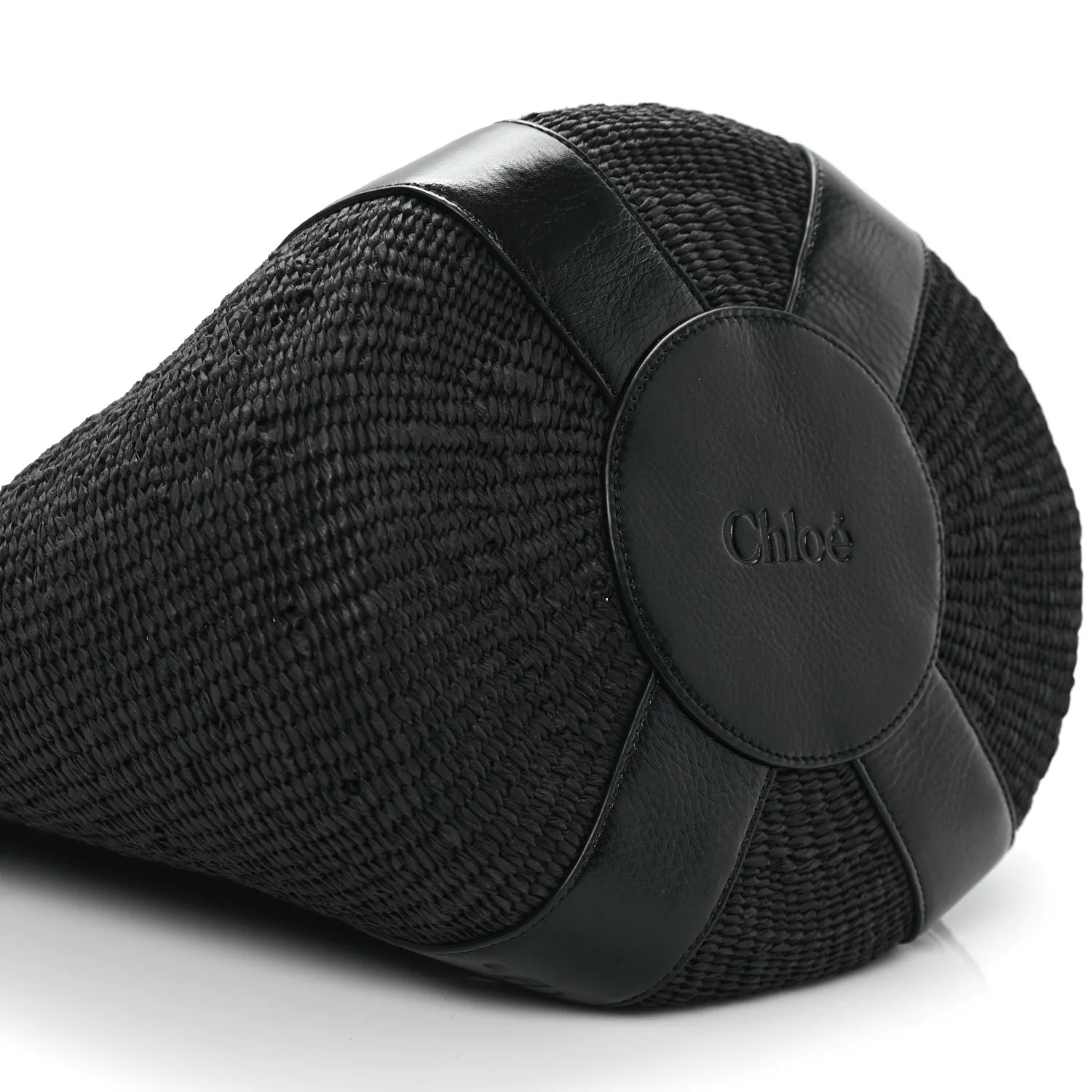 Raffia Calfskin Large Woody Basket Bag Black