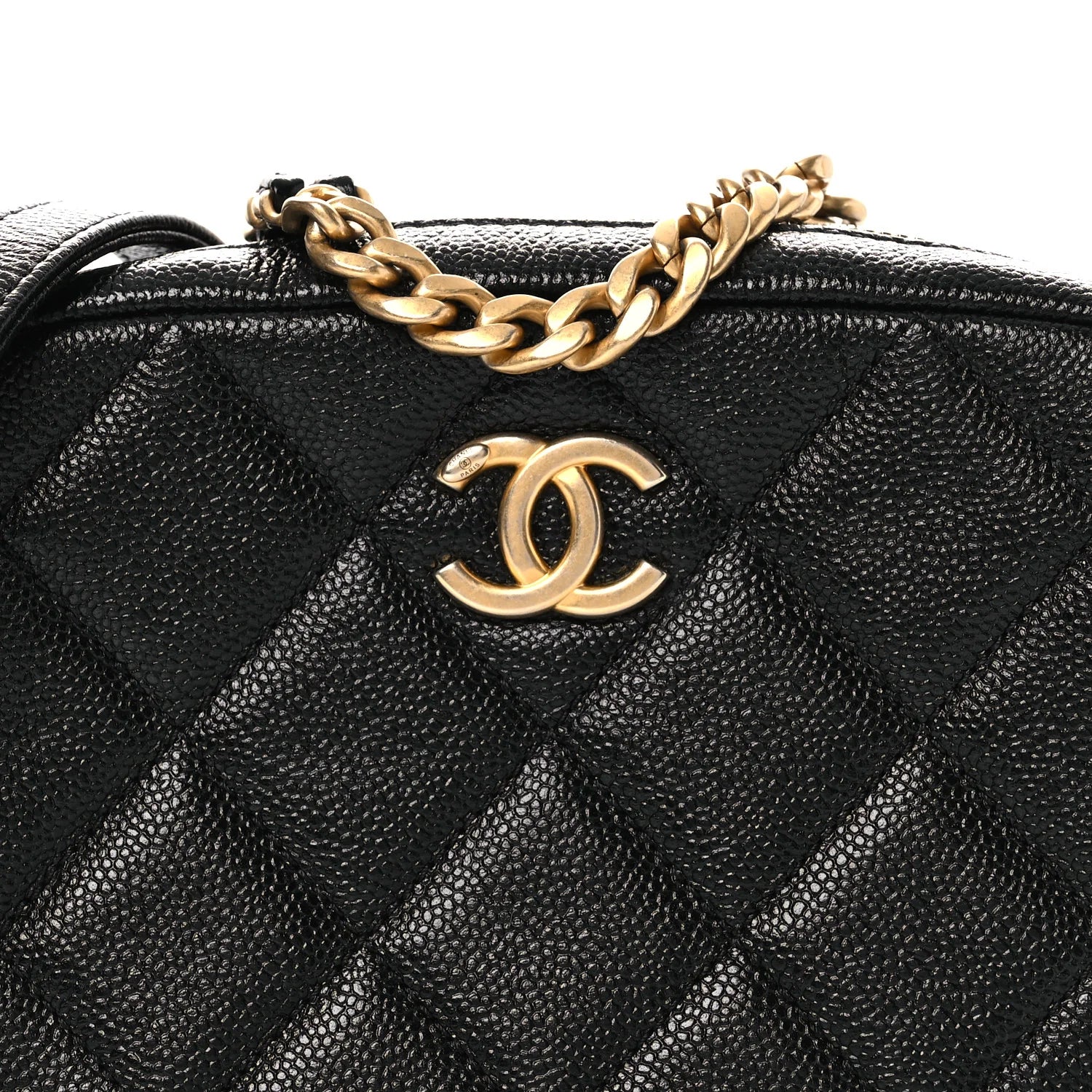 Shiny Caviar Quilted Chain Melody Camera Bag Black