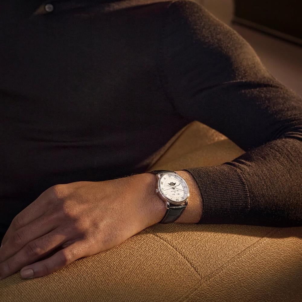 Unworn  Villeret SS Ultra Slim Moonphase and Complete Calender, Stainless Steel, 40 Mm, Ref# 6654-1127-55B, Box and Papers