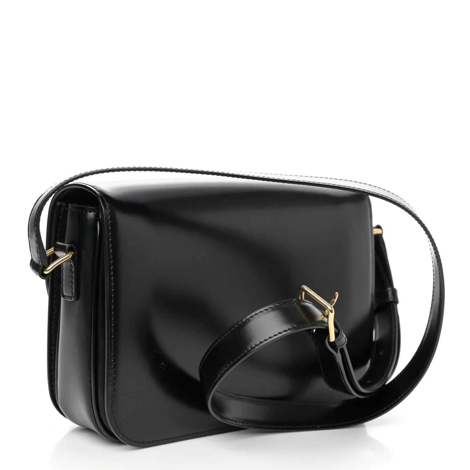 Shiny Calfskin Medium Triomphe Shoulder Bag Black