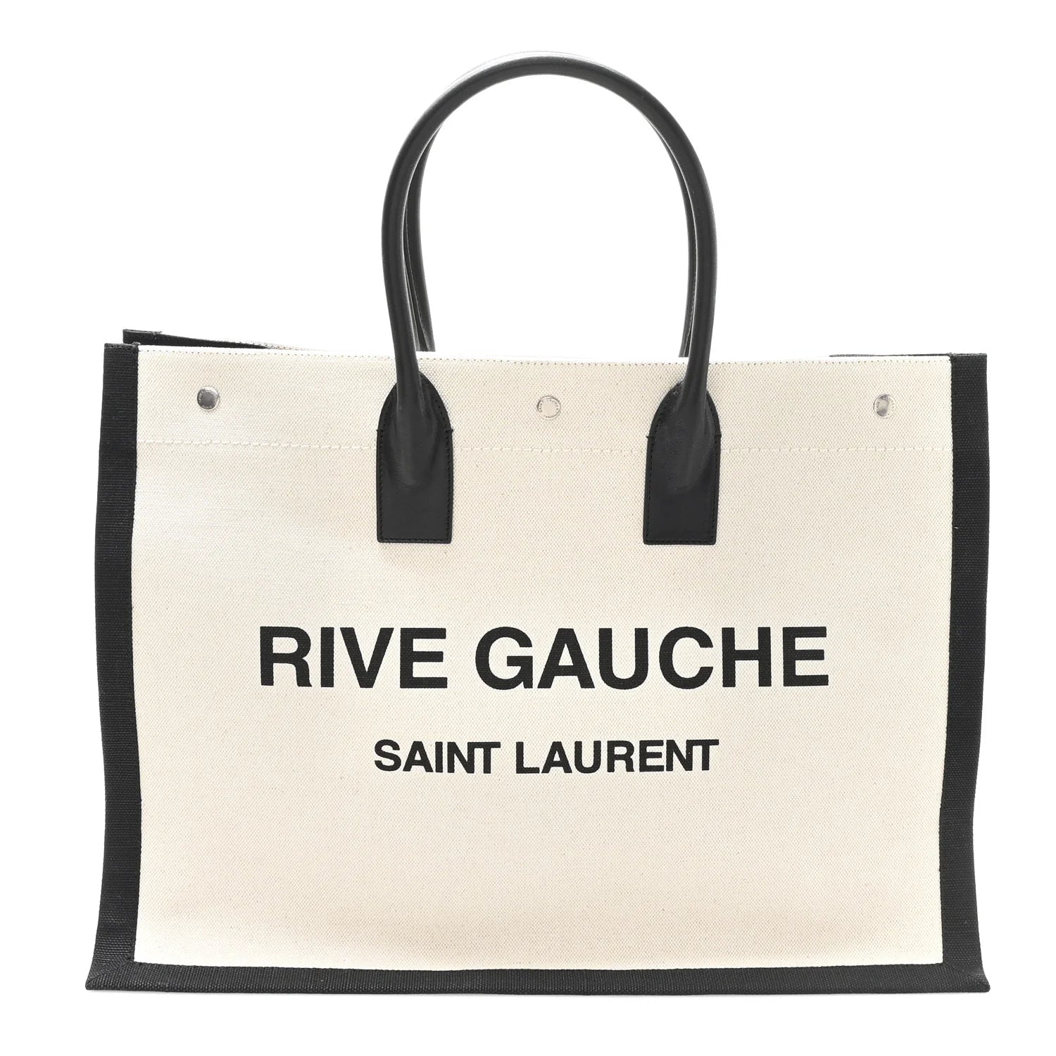 Linen Calfskin Rive Gauche Tote White Black