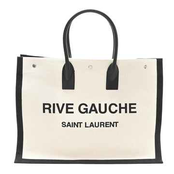 Linen Calfskin Rive Gauche Tote White Black