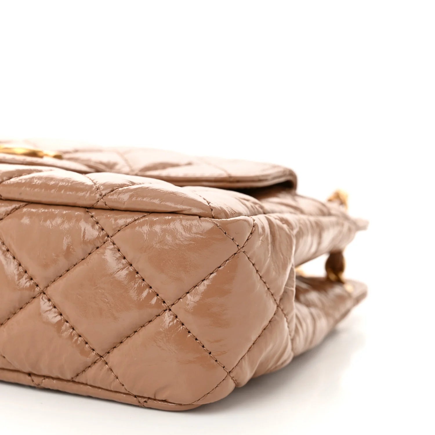 Shiny Crumpled Calfskin Quilted Small Wavy CC Hobo Dark Beige