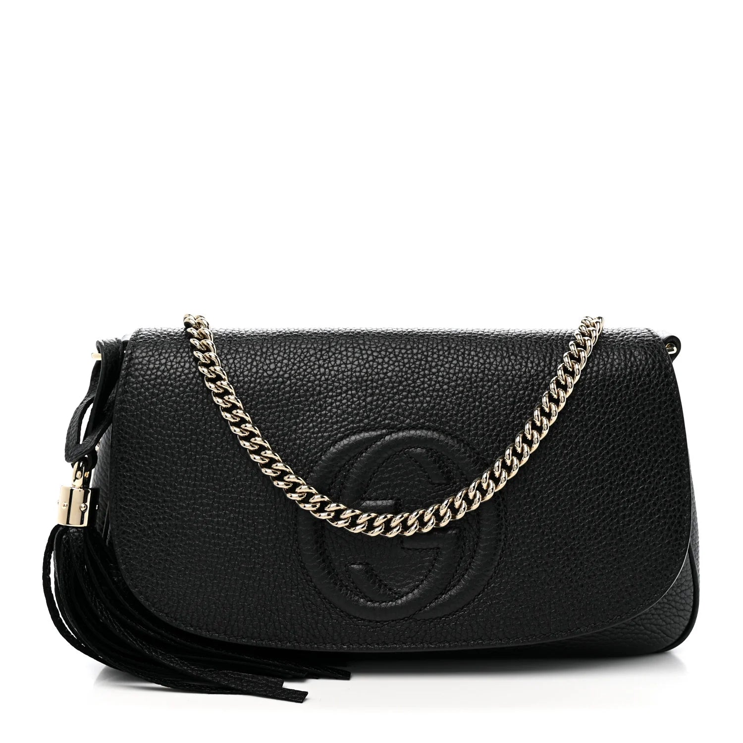 Pebbled Calfskin Medium Soho Flap Crossbody Black