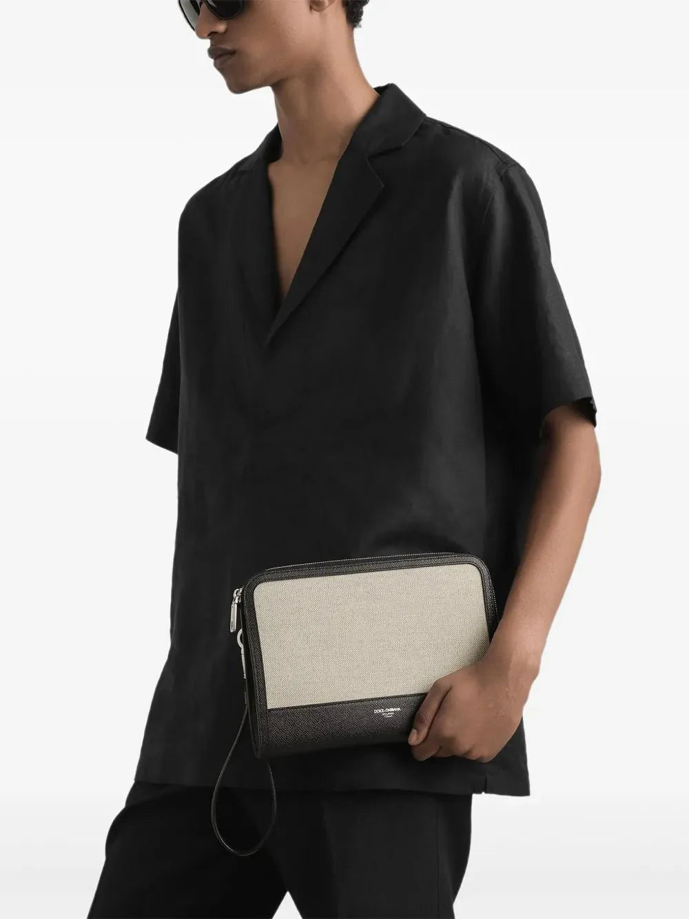 TWO-TONE IVORY BLACK CLUTCH BAG with LOGO