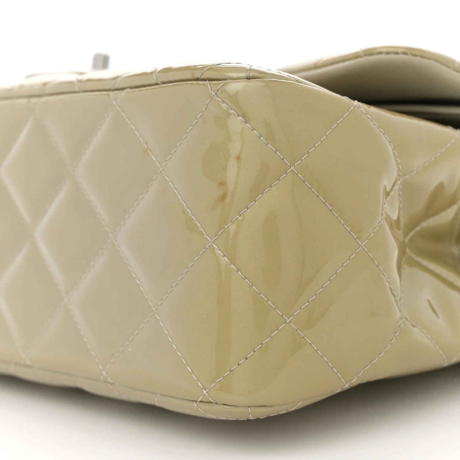 Patent Calfskin Quilted Jumbo Double Flap Grey
