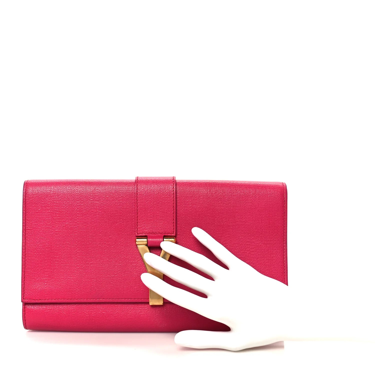 Textured Calfskin Y Ligne Clutch Fuchsia