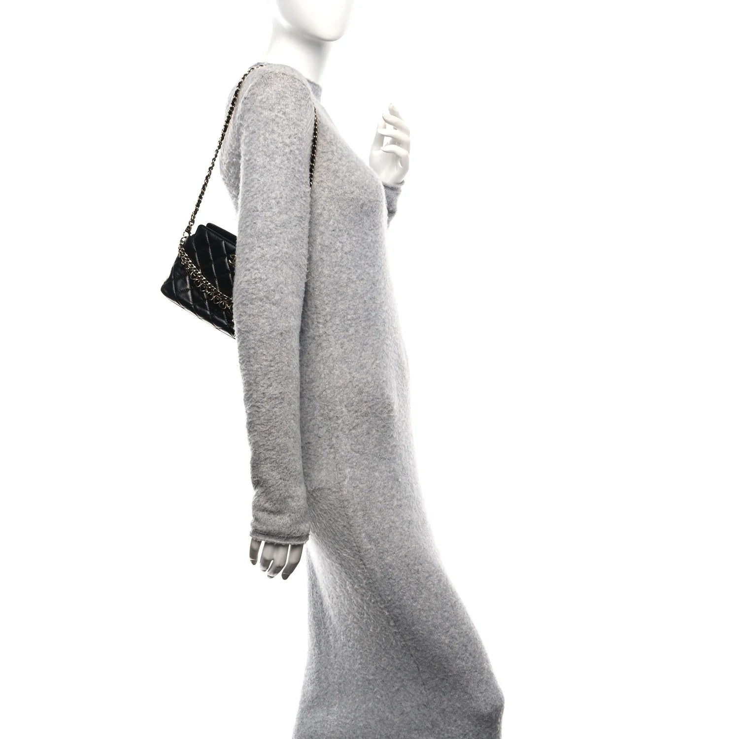 Shiny Crumpled Calfskin Quilted Clutch with Chain Black