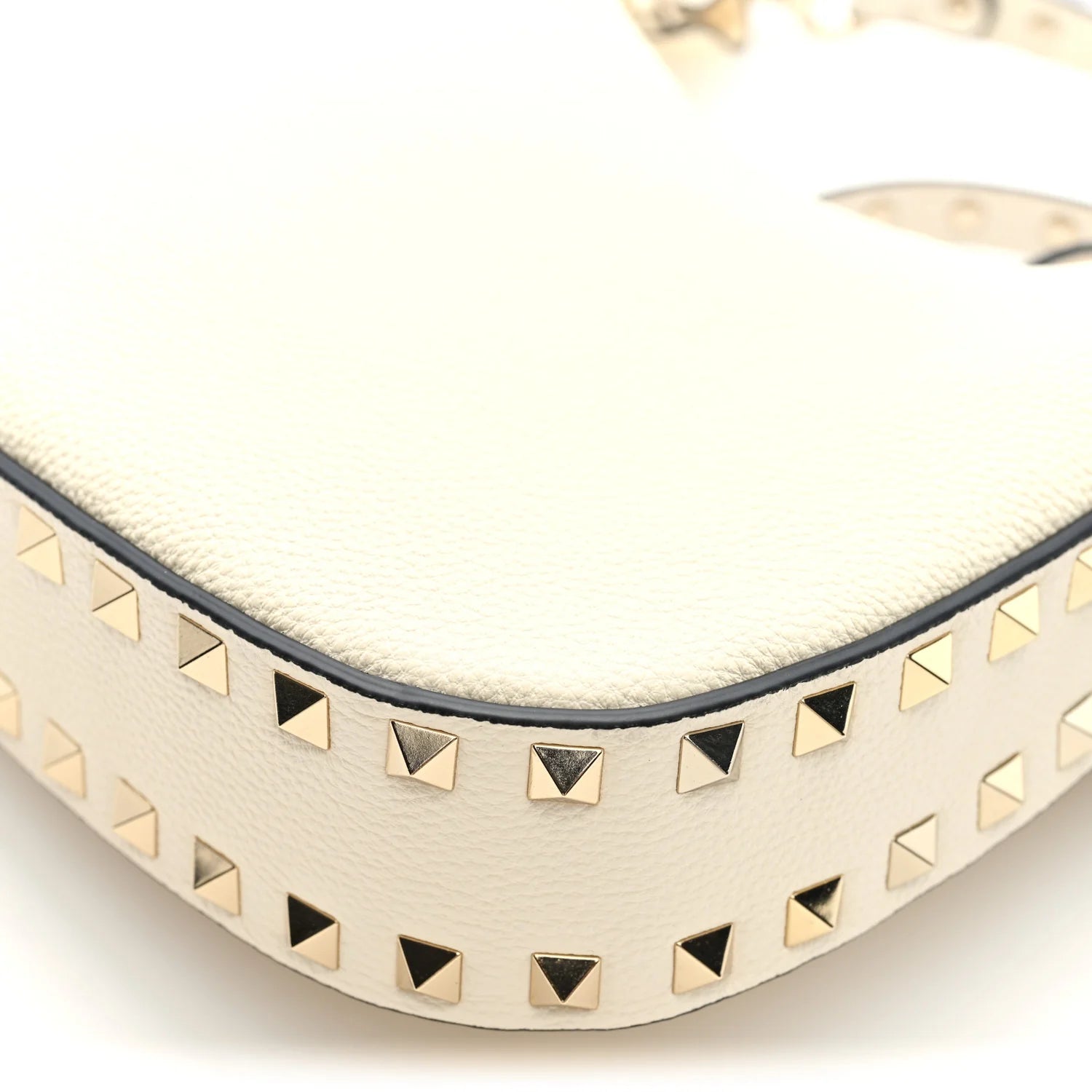 Pebbled Calfskin Small Rockstud Hobo Bag Ivory