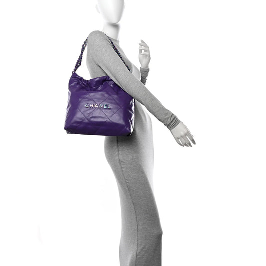 Shiny Calfskin Quilted Rainbow Small  22 Purple