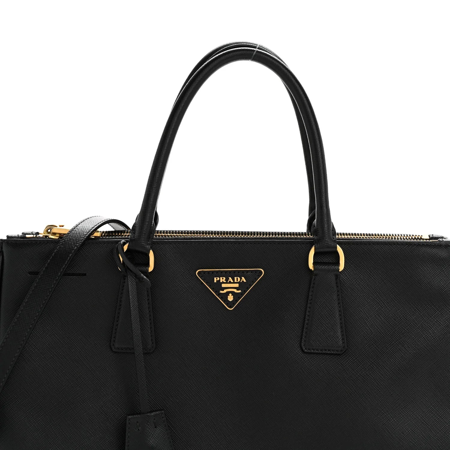 Saffiano Lux Medium Galleria Double Zip Tote Black