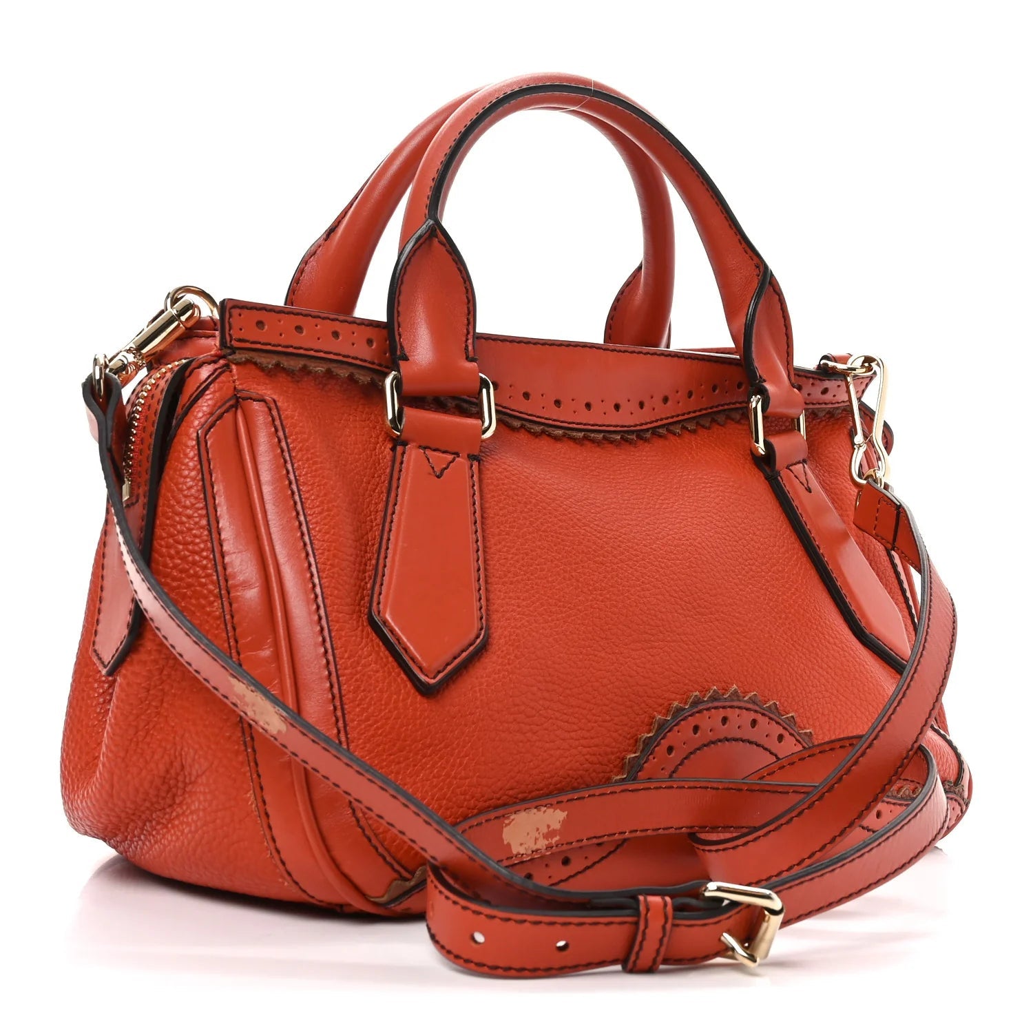 Grainy Calfskin Medium Dennet Brogue Tote Tangerine