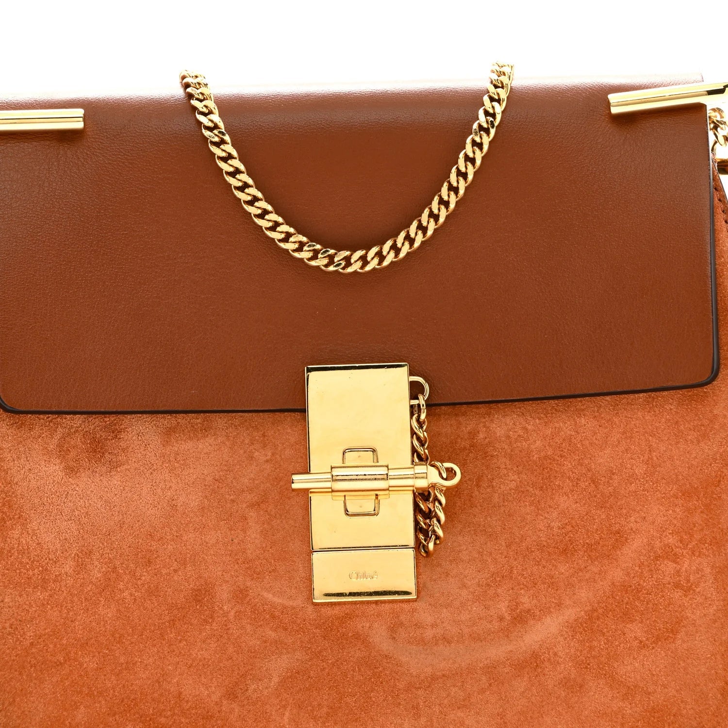 Suede Smooth Calfskin Drew Shoulder Bag Classic Tobacco