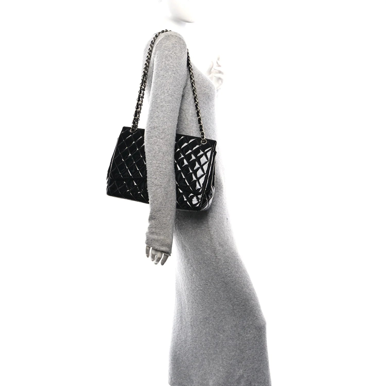 Patent Quilted Maxi Single Flap Black