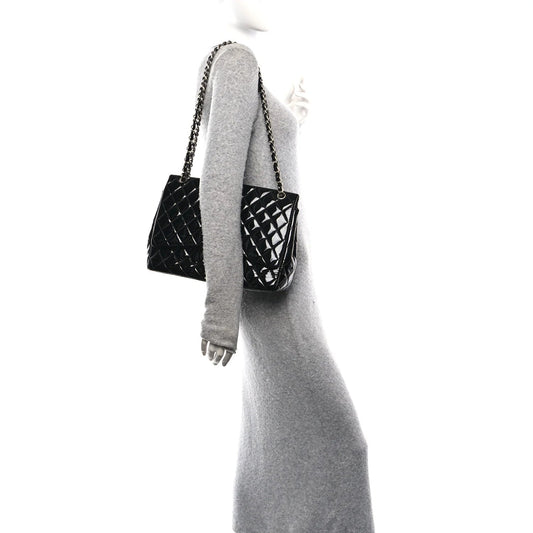 Patent Quilted Maxi Single Flap Black