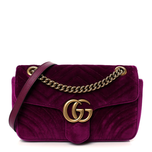 Velvet Matelasse Small GG Marmont Shoulder Bag Fuchsia Violet Cyclamen