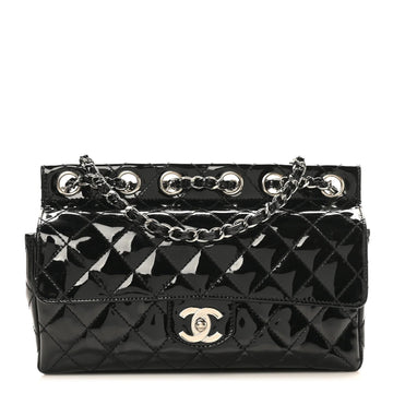 Patent Quilted Medium Diagonal CC Flap Black
