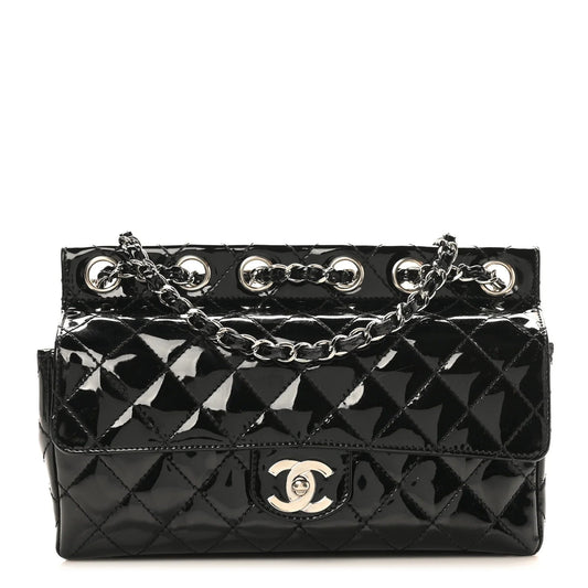 Patent Quilted Medium Diagonal CC Flap Black