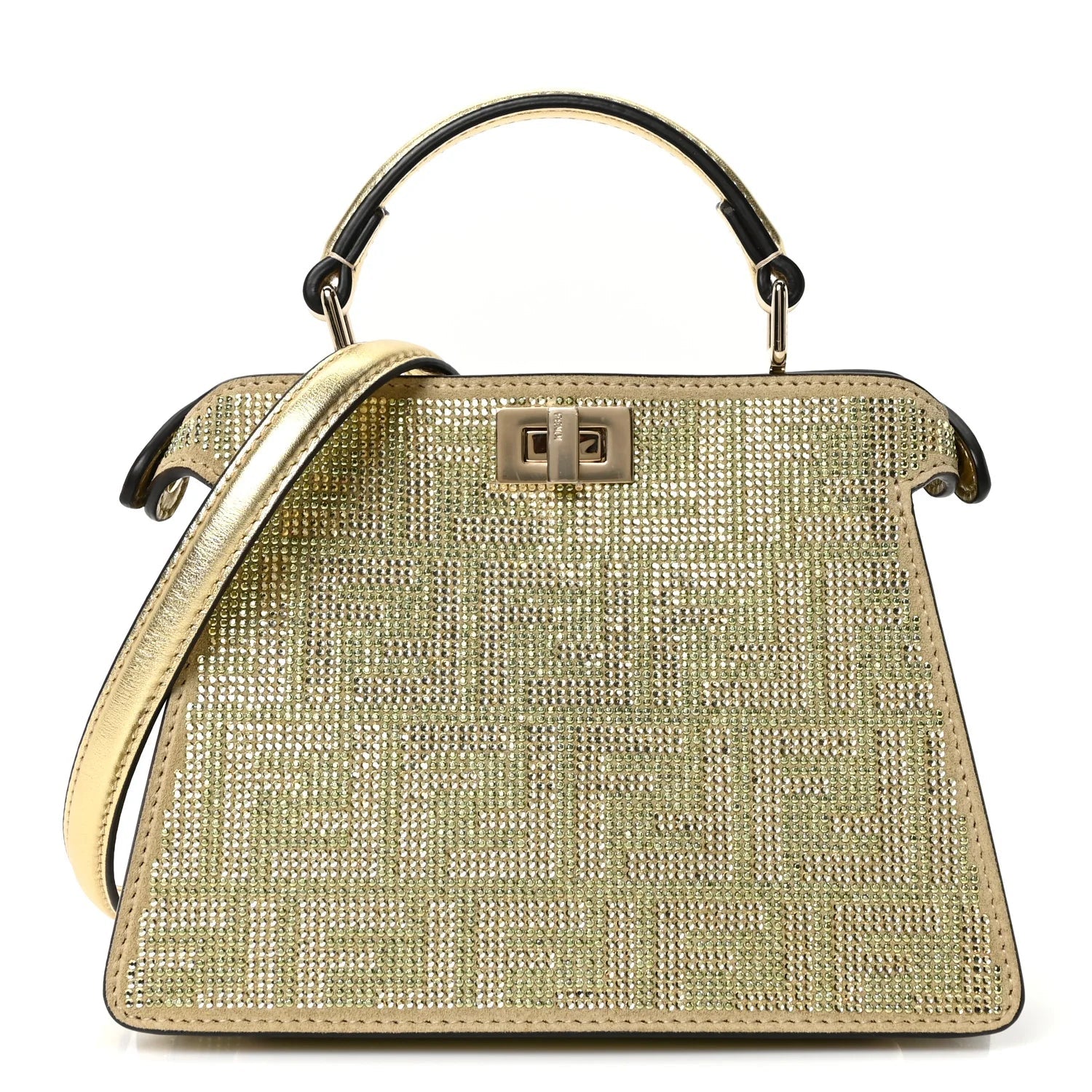 Crystal Vitello Laminato FF Petite Peekaboo I SEE U Satchel Crystal Platinum Light Gold