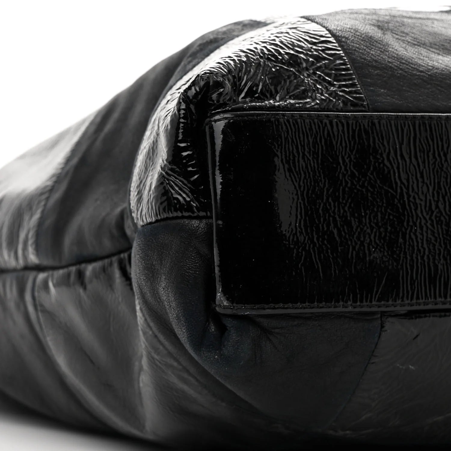 Patent Calfskin Patchwork Brooklyn Tote Black