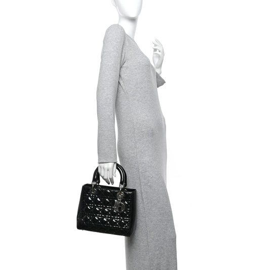 Patent Cannage Medium Lady Dior Black
