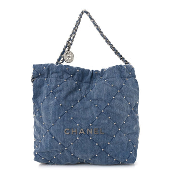 Washed Denim Quilted Studded Small  22 Blue