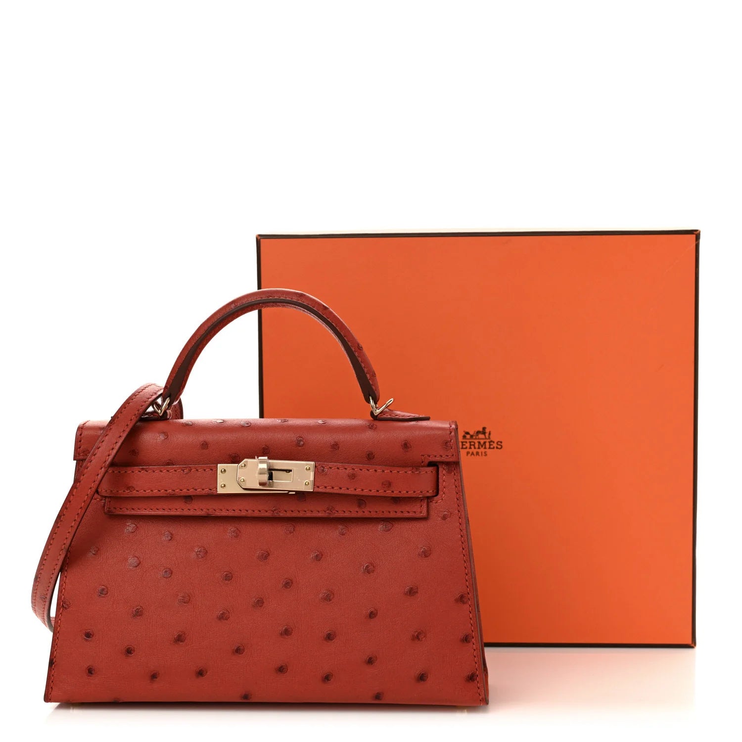 Ostrich Horseshoe Kelly Sellier Mini 20 Cuivre Rose Extreme