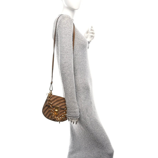 Suede Calfskin Quilted Drew Bijou Shoulder Bag Nut