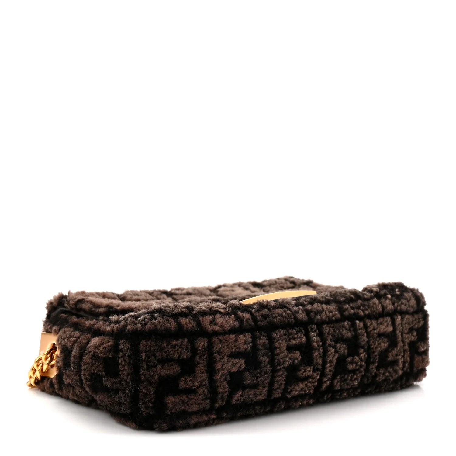 Shearling FF Midi Chain Baguette Ebano