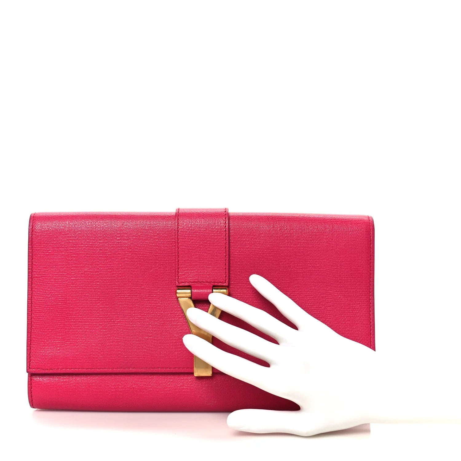 Textured Calfskin Y Ligne Clutch Fuchsia