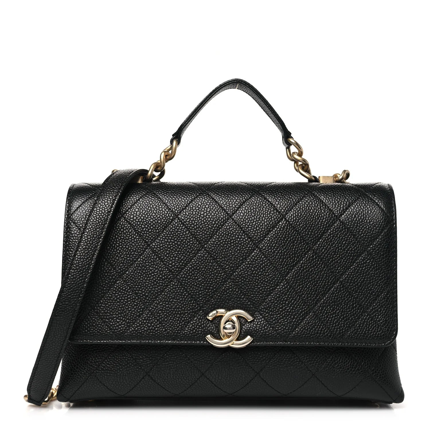 Grained Calfskin Small Stitched Flap Black