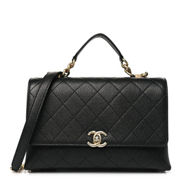 Grained Calfskin Small Stitched Flap Black